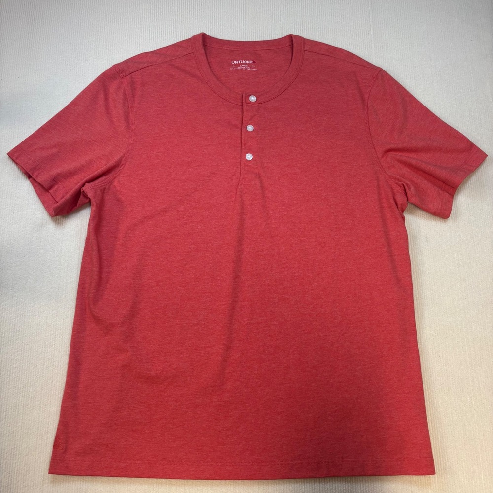 UNTUCKit Mens Jericho Henley Shirt Red Heather Short Sleeve Size L